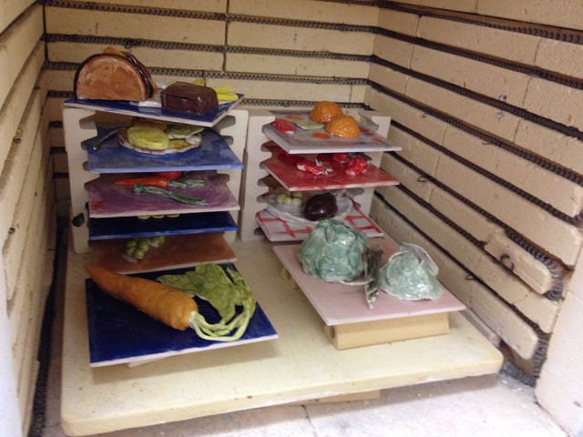 Kiln loaded with student ceramics
