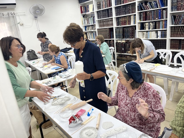 Ceramics class in the synagogue library