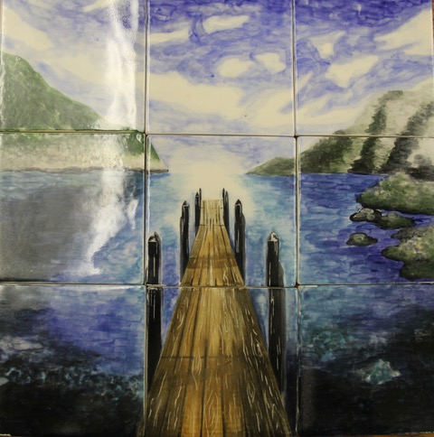 Multi-tile ceramic dock scene