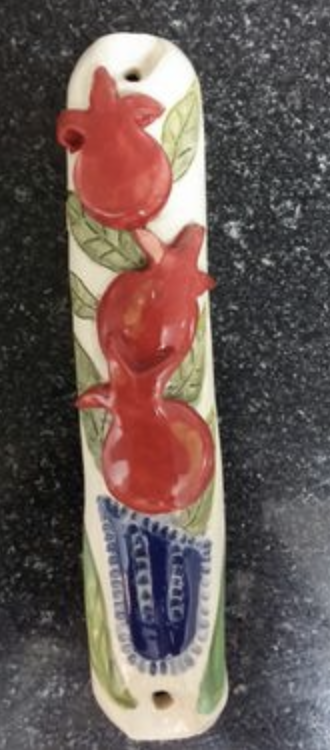 Long ceramic mezuzah with pomegranates