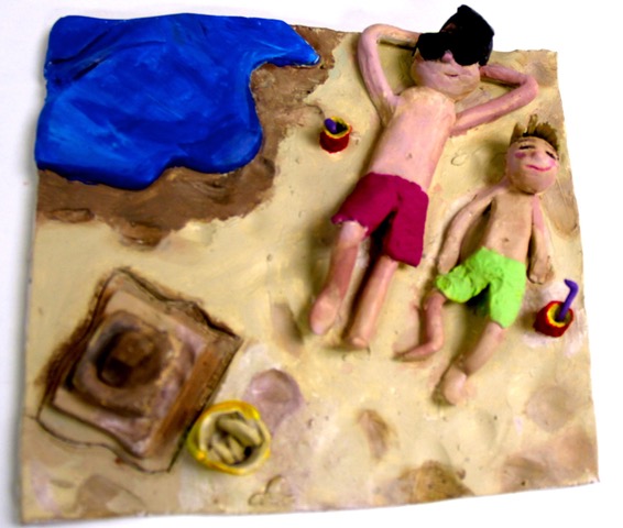 Ceramic sculpture of a beach scene