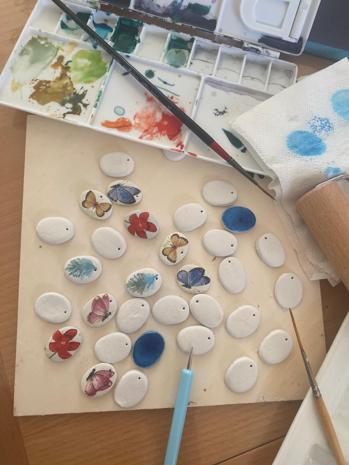Assorted painted ceramic tiles