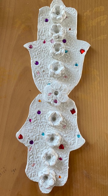 White hamsa mezuzah with jewels