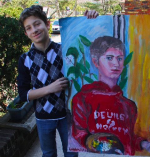 Student with a portrait