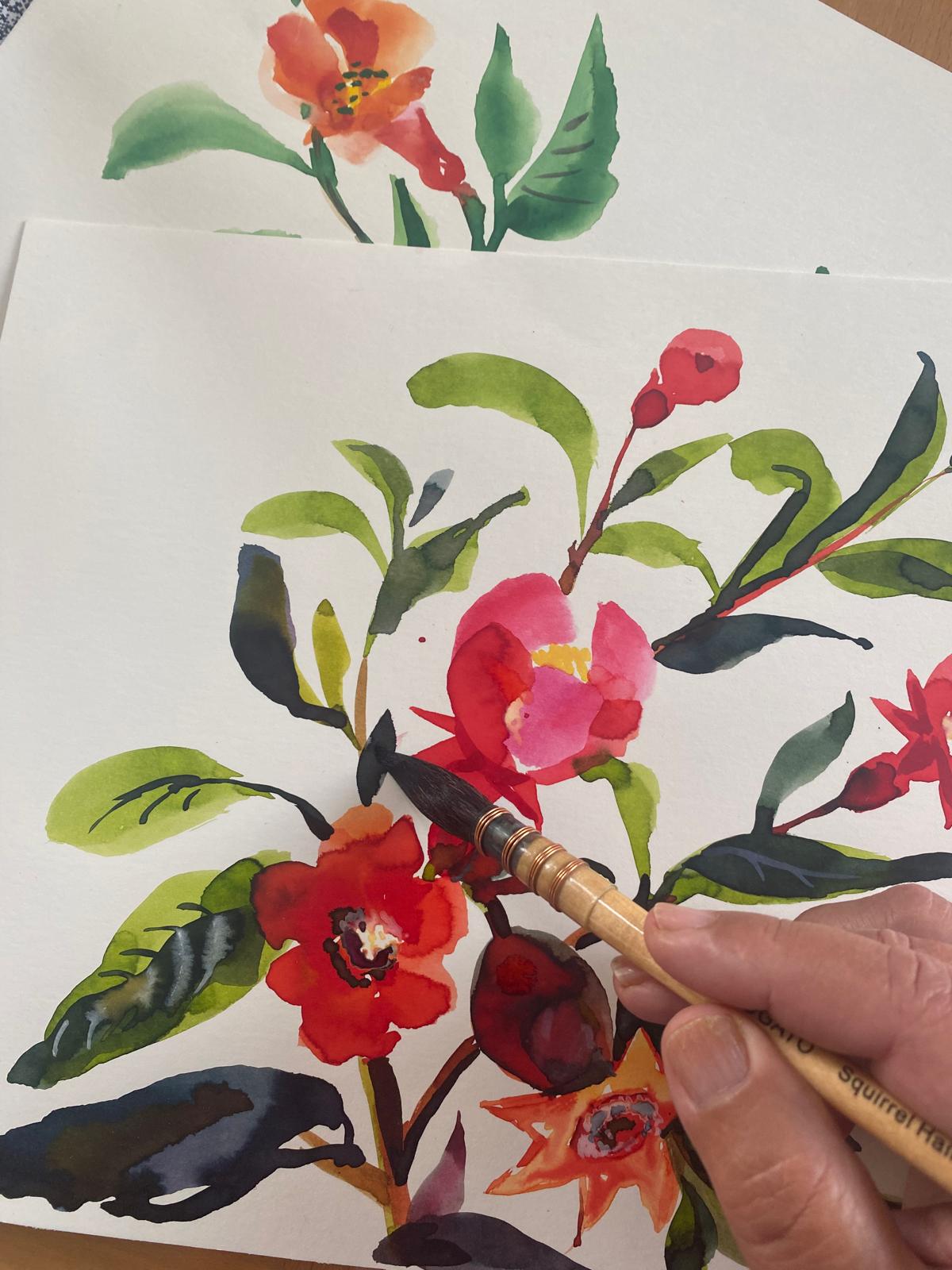 Watercolor florals in progress