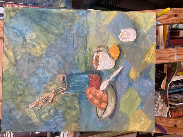Figures still life in blue