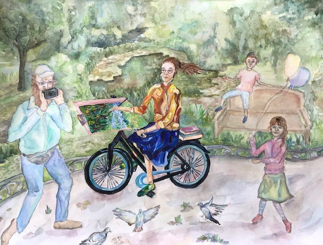Watercolor of a park scene