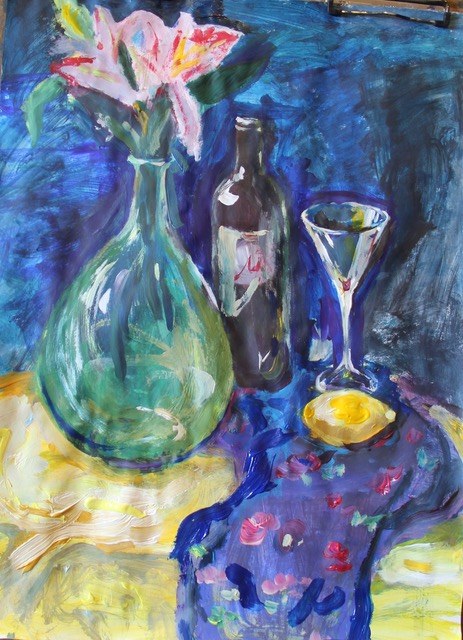 Still life with lily and glass