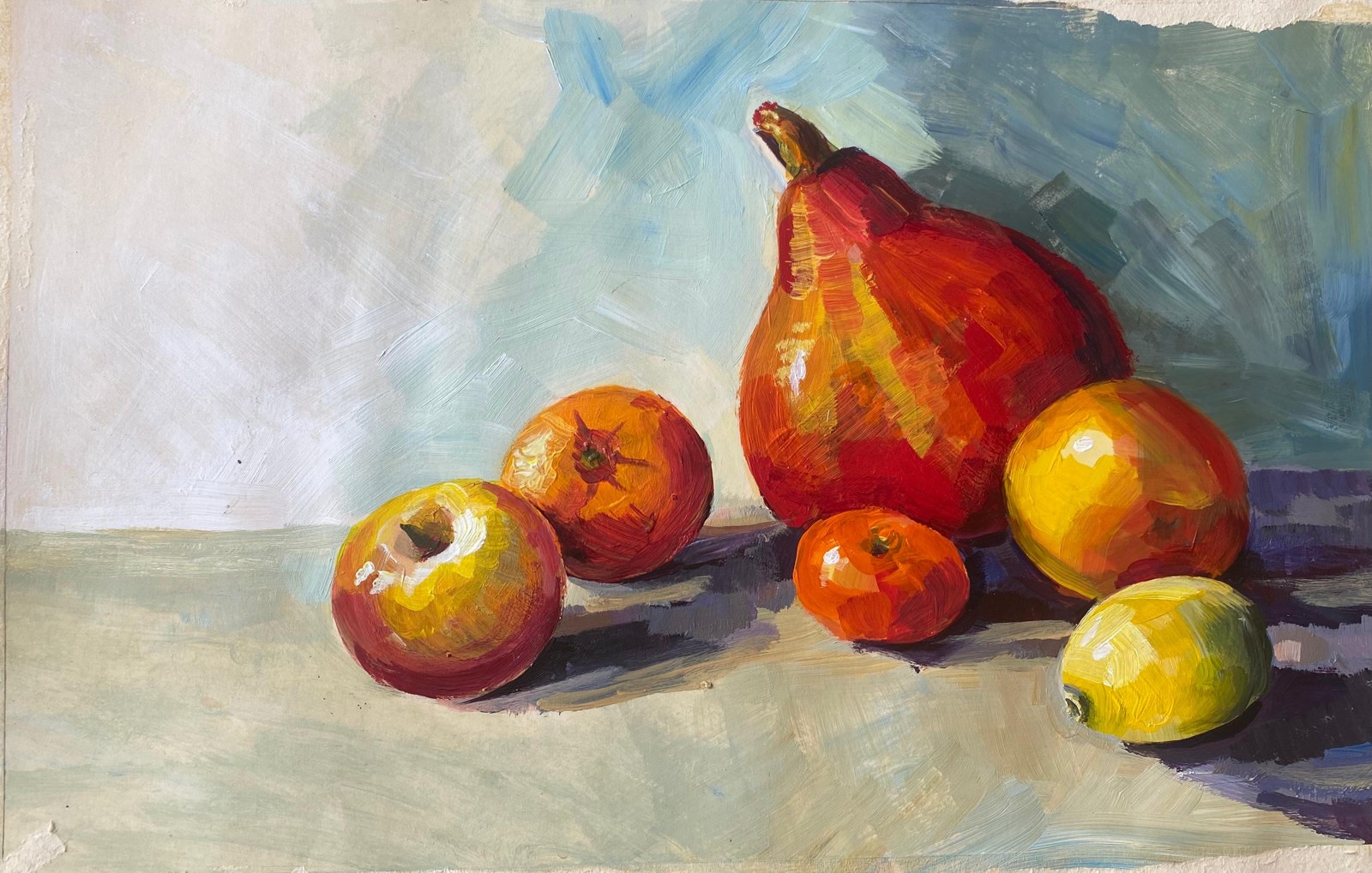 Fruit still life with a red pear